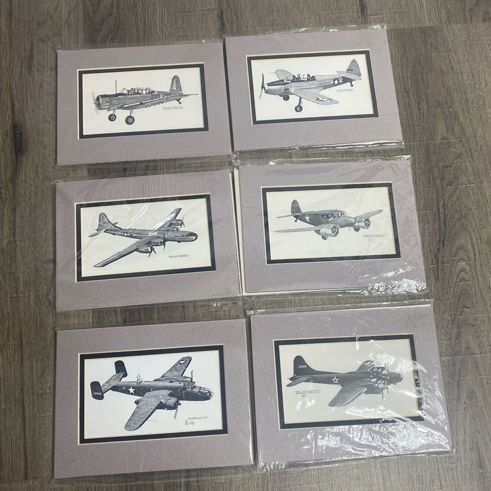 Joe Milich Vintage Airplane Art lot of 6 Aviation Matted 8x6 Nursery Wall Office